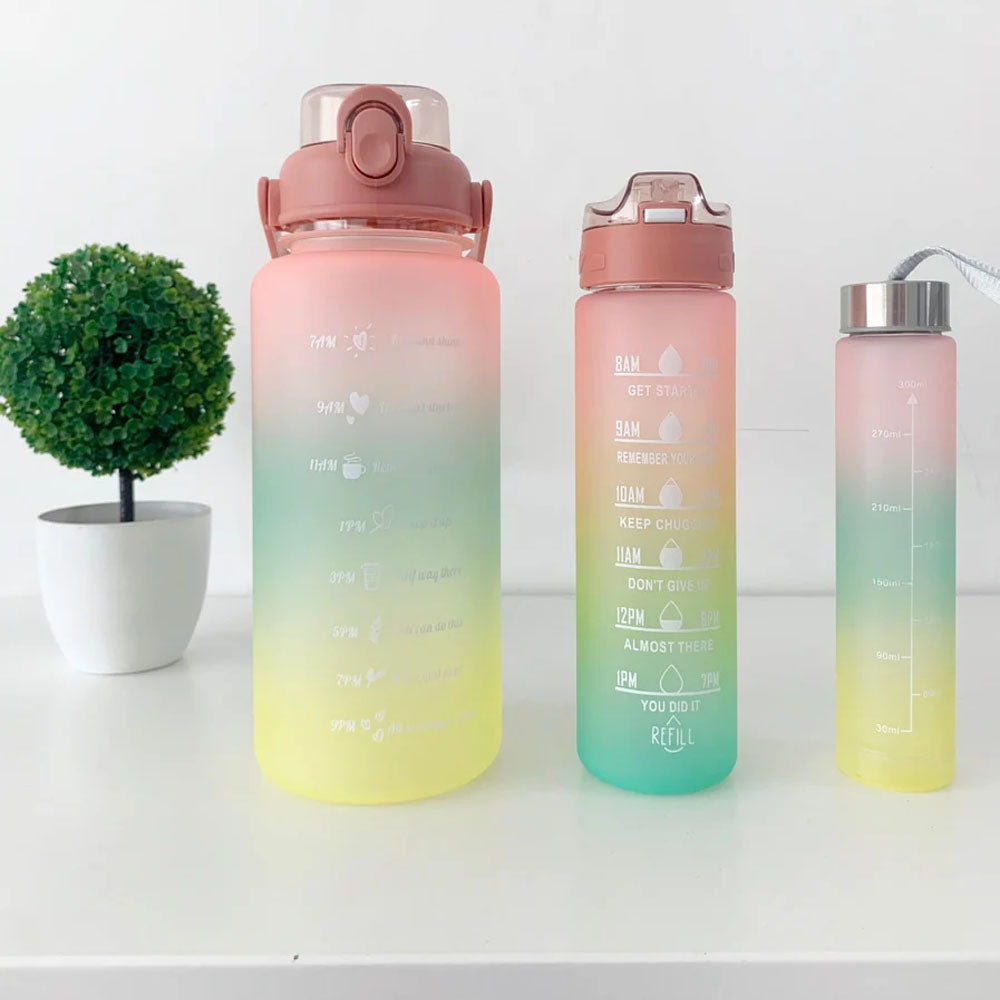 **(Net)** Motivational Water Bottles with Straw - Set of 3