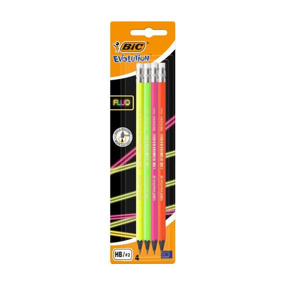 BIC Evolution Fluo Pencil 4 pcs - Karout Online -Karout Online Shopping In lebanon - Karout Express Delivery 