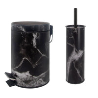 Marble Bathroom Waste Bin &  Brush Holder Set - Black - Karout Online -Karout Online Shopping In lebanon - Karout Express Delivery 