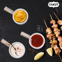 Yakut Wooden Handle porcelain Round Serving Bowl Set of  3 pcs - Karout Online -Karout Online Shopping In lebanon - Karout Express Delivery 