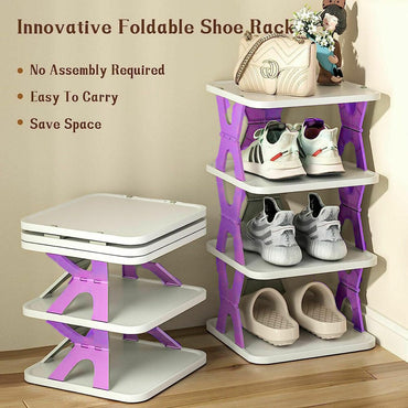4Layers Folding, Household Multi-layer Installation-free Shoe Rack Simple Shoe Rack Plastic Storage Rack Small Shoe Rack for Dormitory