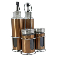 Canister Vinegar Oil Bottle and Salt Pepper shaker Set with Stainless Metal Stand Holder - Karout Online -Karout Online Shopping In lebanon - Karout Express Delivery 