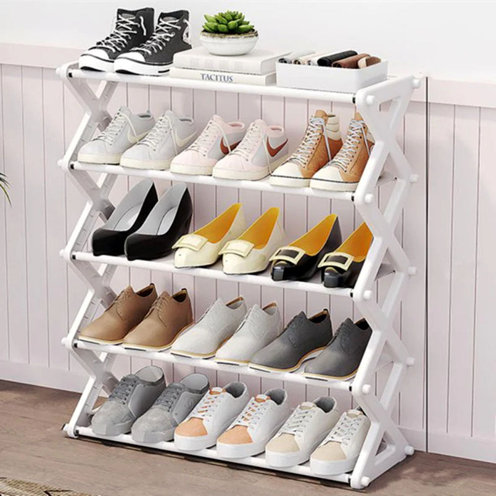 Multi Storie Shoe Rack 5Layers Simple X-Shaped Multi-Layer Dustproof Shoe Rack, DIY Assembly