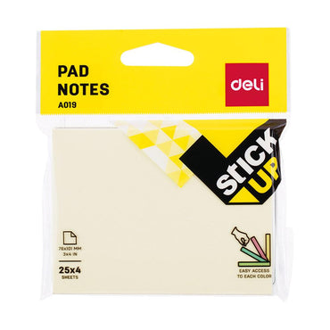 Deli EA01902 Sticky Notes 76×101 mm 100 sheets 4 colors - Karout Online -Karout Online Shopping In lebanon - Karout Express Delivery 