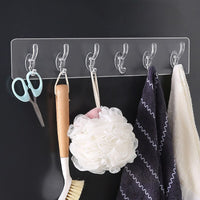 6 Row Transparent Wall Hook Strong Self Adhesive Door Wall Hangers for Kitchen Bathroom/ 28014 / 422513/ KN-430