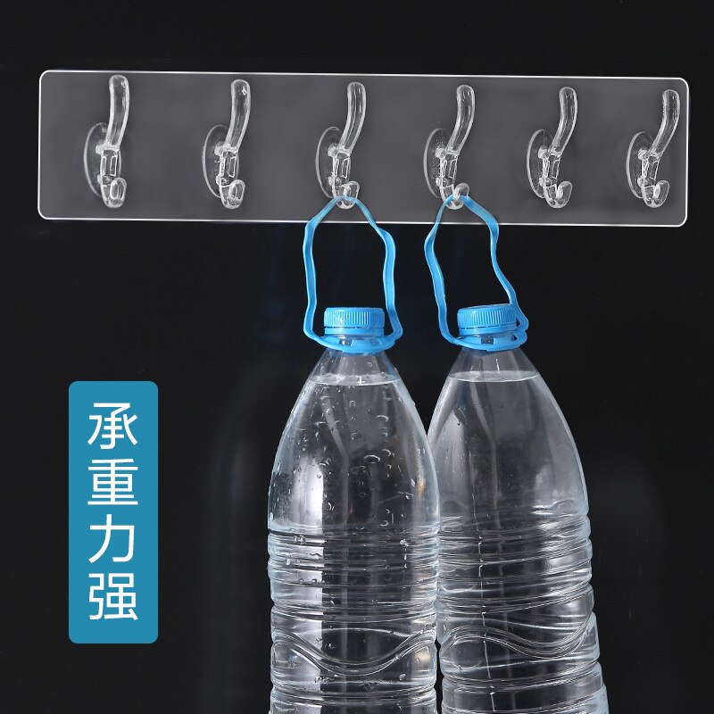 6 Row Transparent Wall Hook Strong Self Adhesive Door Wall Hangers for Kitchen Bathroom/ 28014 / 422513/ KN-430