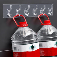 6 Row Transparent Wall Hook Strong Self Adhesive Door Wall Hangers for Kitchen Bathroom/ 28014 / 422513/ KN-430