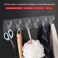 6 Row Transparent Wall Hook Strong Self Adhesive Door Wall Hangers for Kitchen Bathroom/ 28014 / 422513/ KN-430