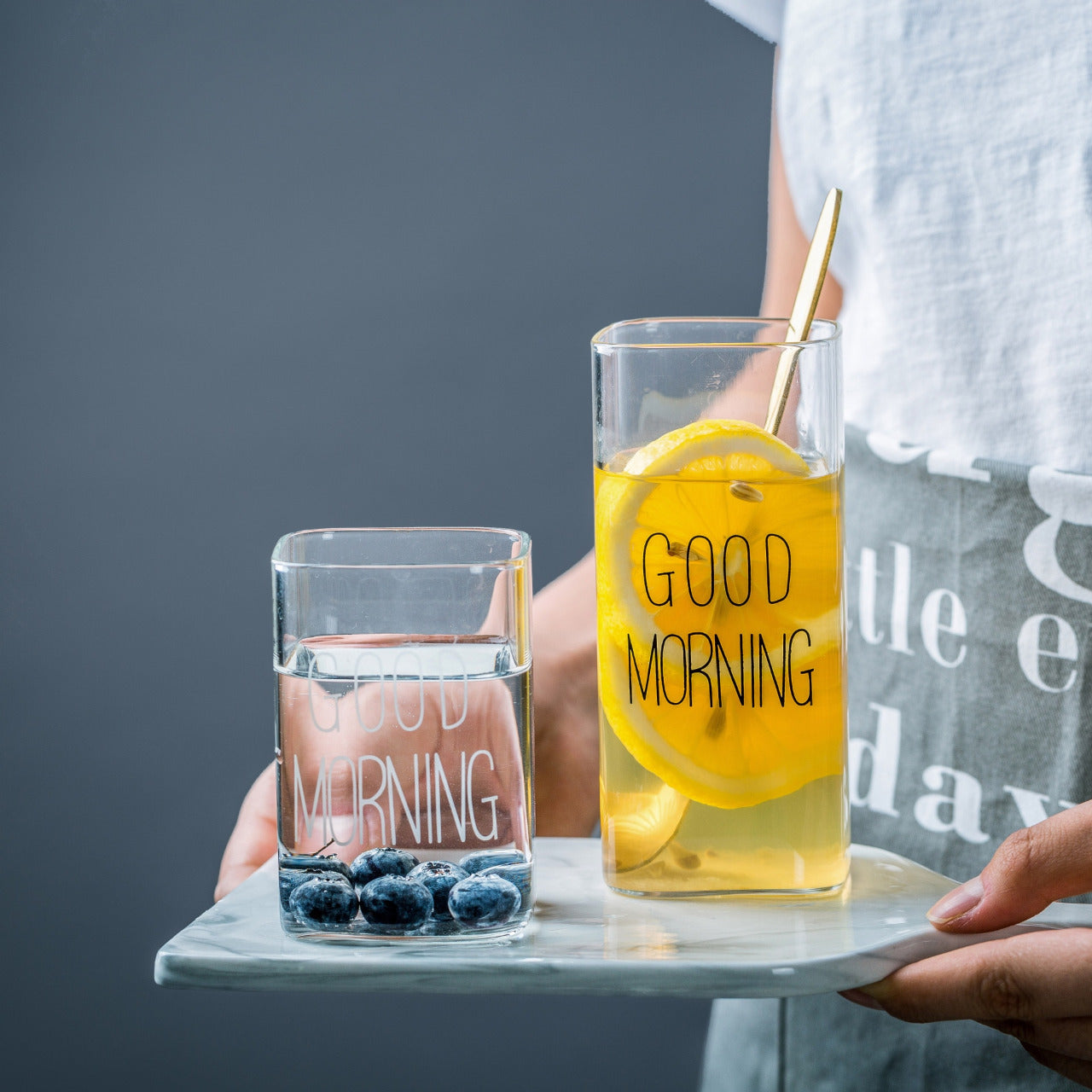 **NET**Good Morning Glass Cup Clear Water Drinking Glasses Tea Cup Breakfast Milk Lemon Juice Coffee Mug 240ml / 46022