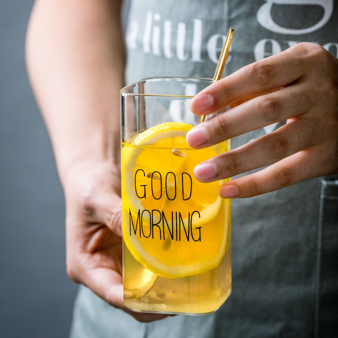 **NET**Good Morning Glass Cup Clear Water Drinking Glasses Tea Cup Breakfast Milk Lemon Juice Coffee Mug 400ml / 46039