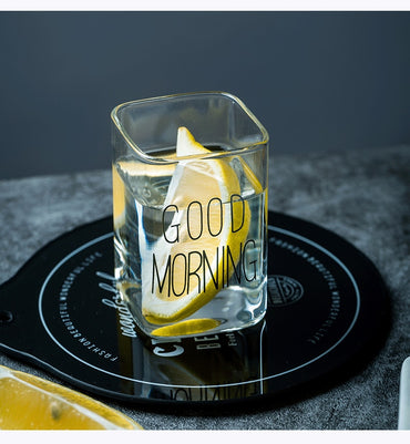 **NET**Good Morning Glass Cup Clear Water Drinking Glasses Tea Cup Breakfast Milk Lemon Juice Coffee Mug 240ml / 46022