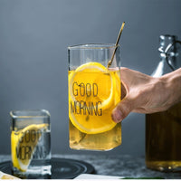 **NET**Good Morning Glass Cup Clear Water Drinking Glasses Tea Cup Breakfast Milk Lemon Juice Coffee Mug 400ml / 46039