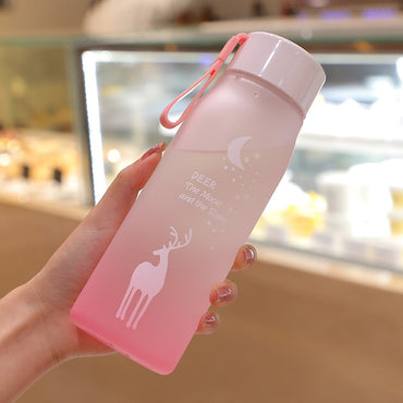 Water Bottle Gradient Plastic Sports Cup Transparent Girl Leakproof Drop-proof Drinking Portable Outdoor Water Bottles 500ml / 6952446454517