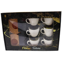Porcelain Coffee Cups with wood Saucers Set ( 12 Pcs) - Karout Online -Karout Online Shopping In lebanon - Karout Express Delivery 