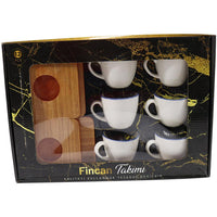 Porcelain Coffee Cups with wood Saucers Set ( 12 Pcs) - Karout Online -Karout Online Shopping In lebanon - Karout Express Delivery 