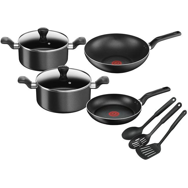 Tefal Super Cook Set 9 pieces Black Non-Stick Cookware Aluminum  / B143S985 - Karout Online -Karout Online Shopping In lebanon - Karout Express Delivery 