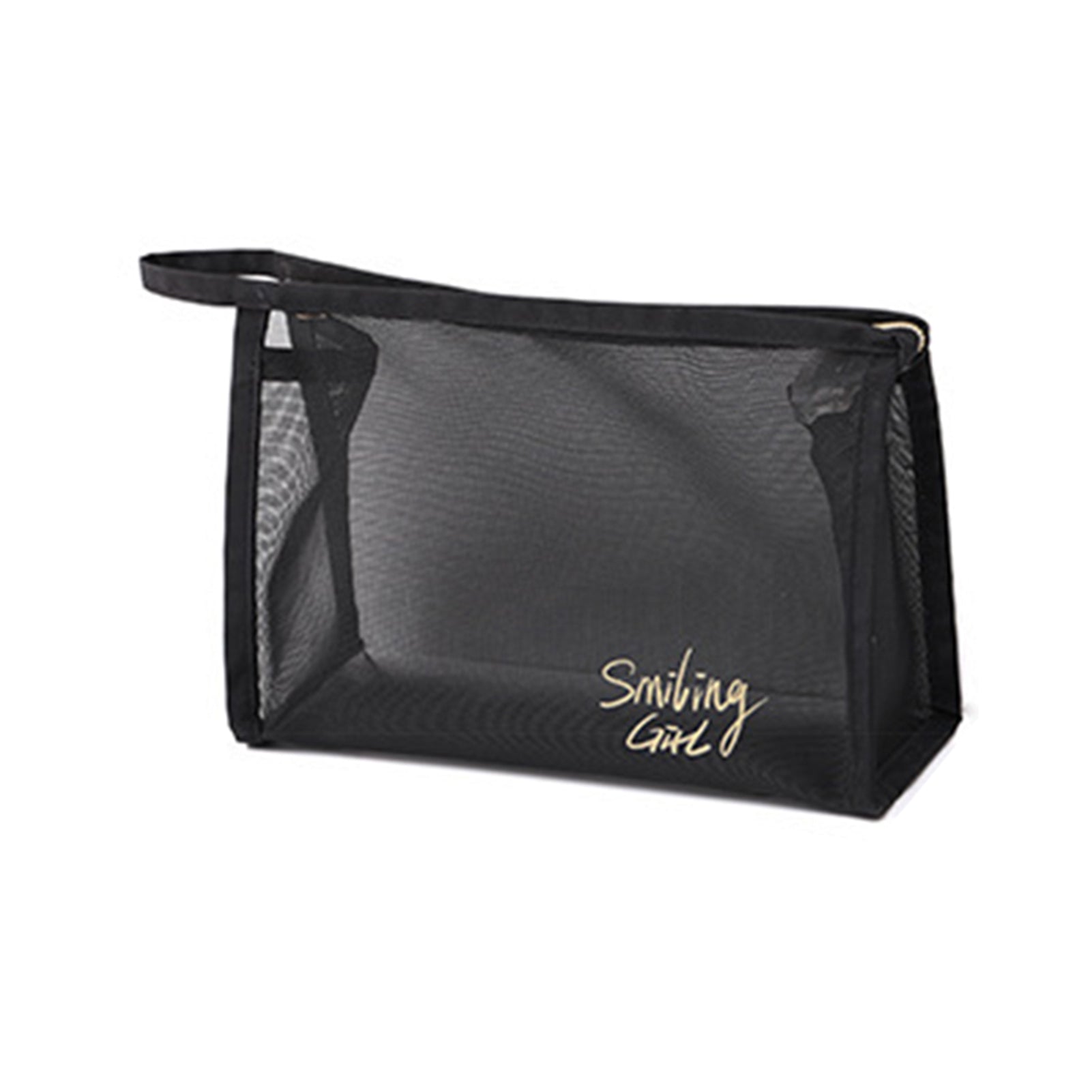 **(NET)**Cosmetic Bag Transparent Mesh Easy to Carry Zipper Black Convenient Storage Polyester  Toiletry Bag for Travel / KC22-227