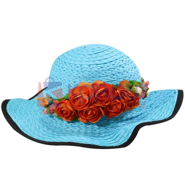 Foldable Wide Brim Women Hat Blue Summer