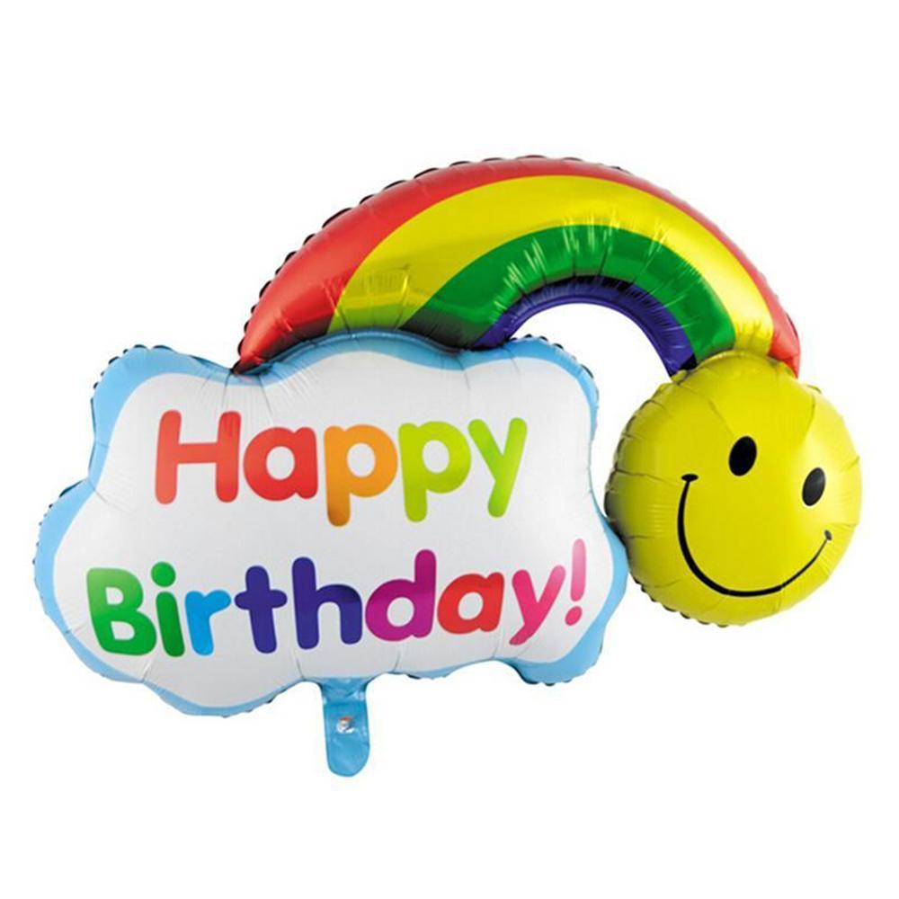 Happy Birthday Rainbow With Smiley Face Helium Balloon 14 Birthday & Party Supplies