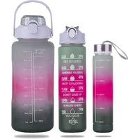 (Net) Motivational Water Bottles with Straw - Set of 3