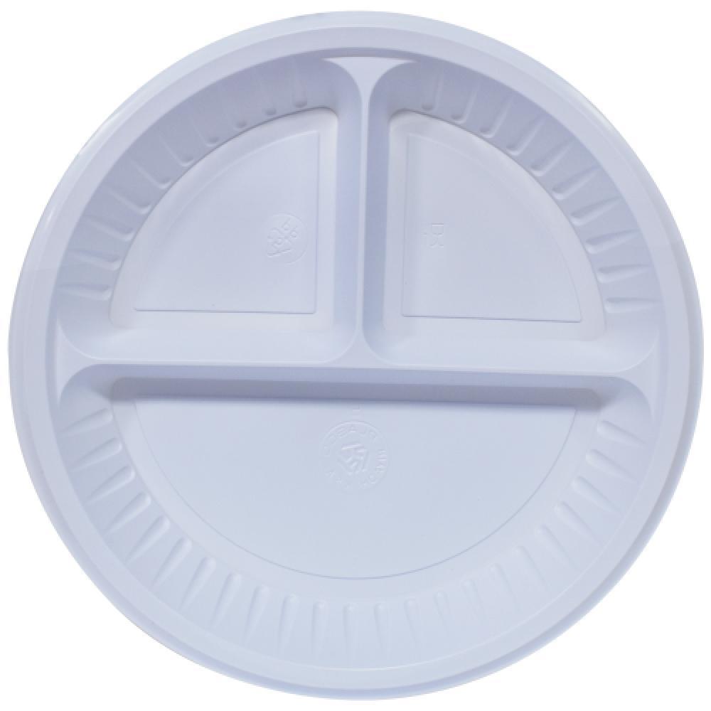 Three Compartment Plastic Plate (50 Pcs) / 040642 Cleaning & Household