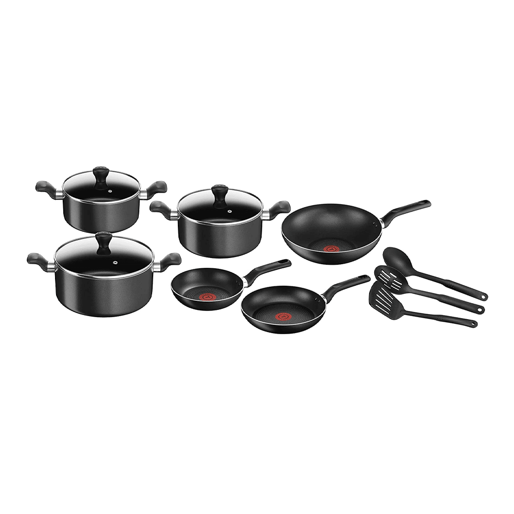 Tefal Super Cook 12 Pieces Non-Stick Cooking Black Set / B143SC85 - Karout Online -Karout Online Shopping In lebanon - Karout Express Delivery 