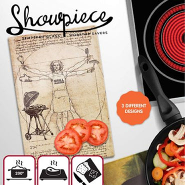 Mustard Tempered Glass Cutting Chopping Board Showpiece BBQ Man