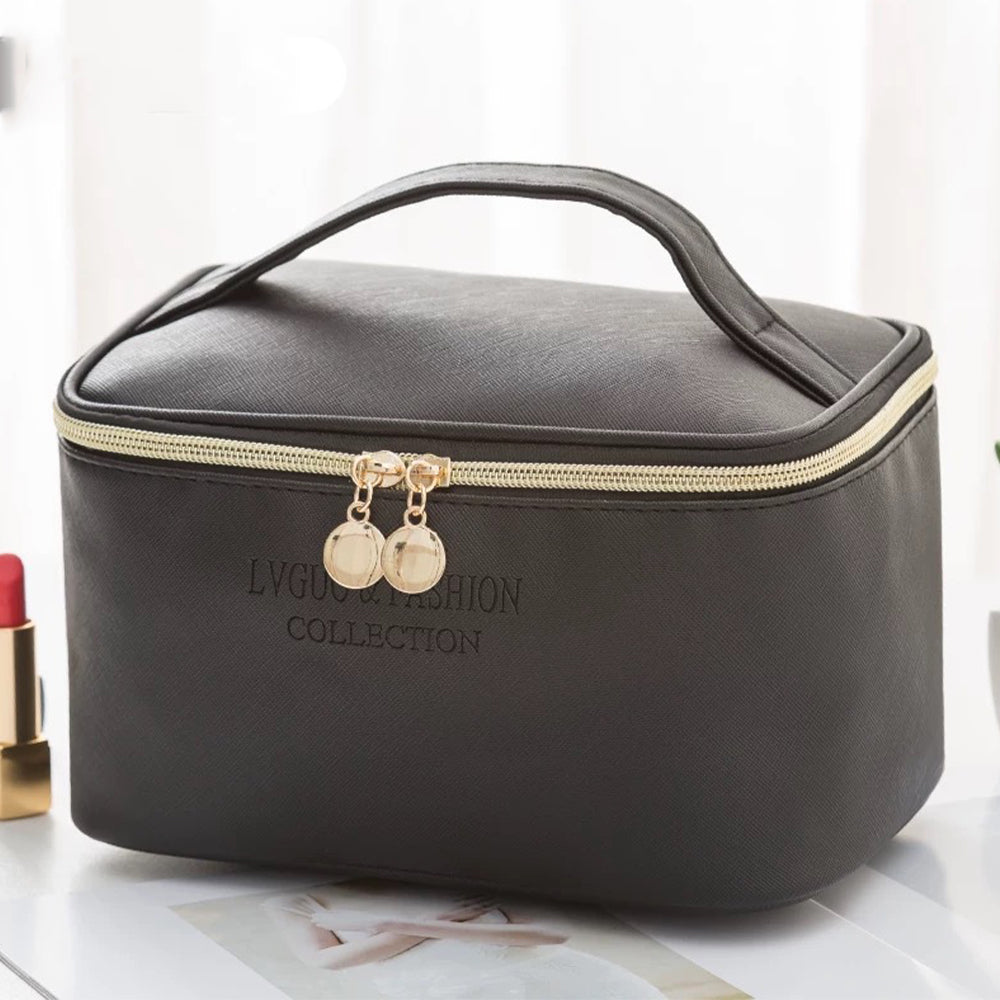 **(NET)**Portable Women Cosmetic Bag PU Leather Waterproof Zipper Make Up Bag Beauty Case / 22FK195
