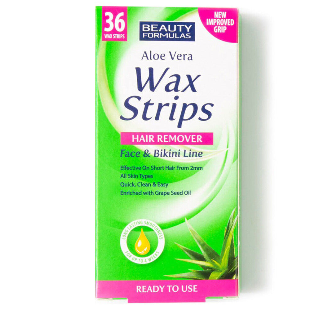 Beauty Formulas Aloe Vera Wax Strips Hair Remover Face & Bikini Line 36 Strips
