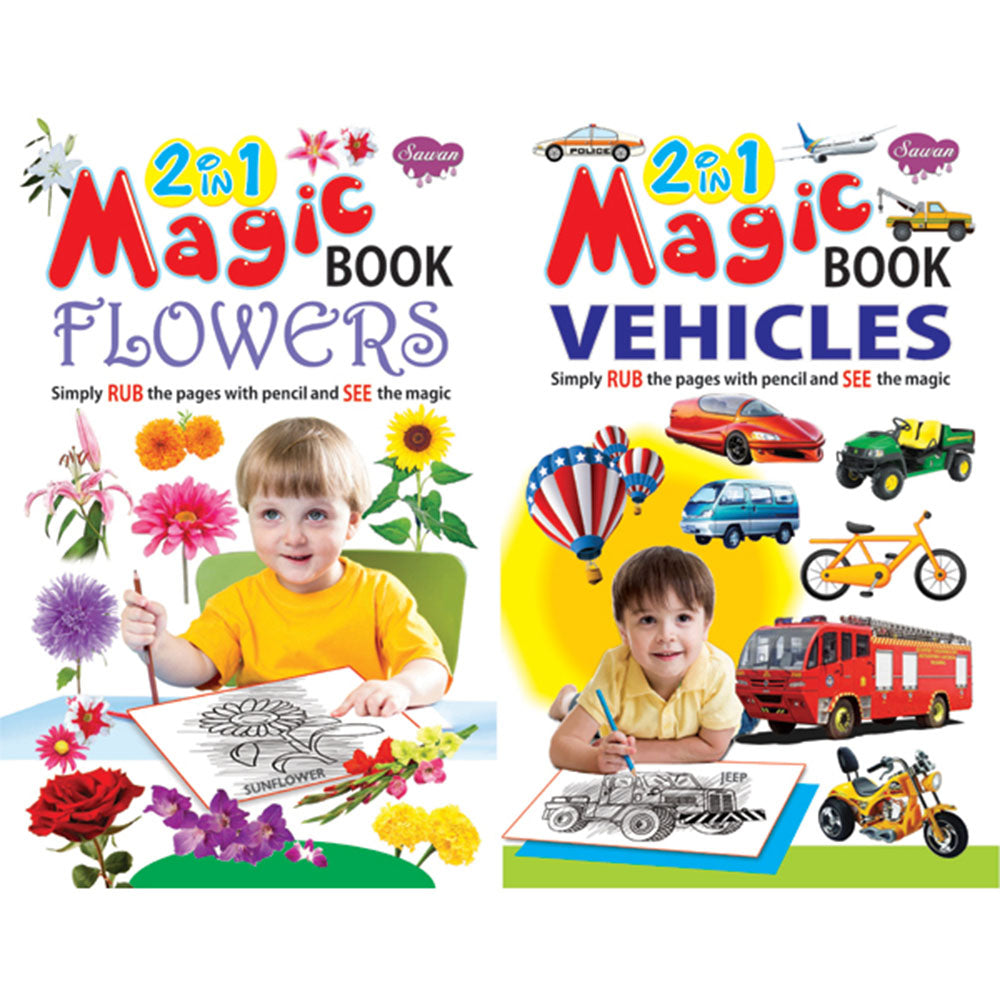 Sawan 2 in 1 Magic Book  Flowers-Vehicles