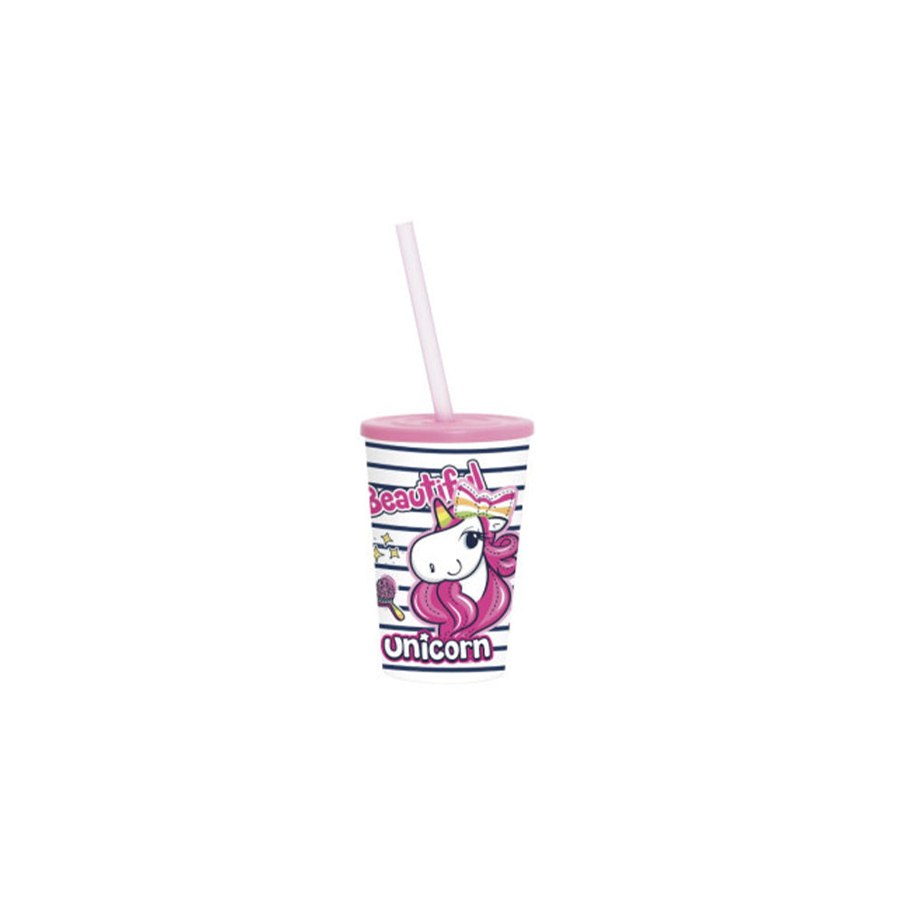 Herevin Tumbler with Straw Decorated - Beautiful Unicorn (Net)