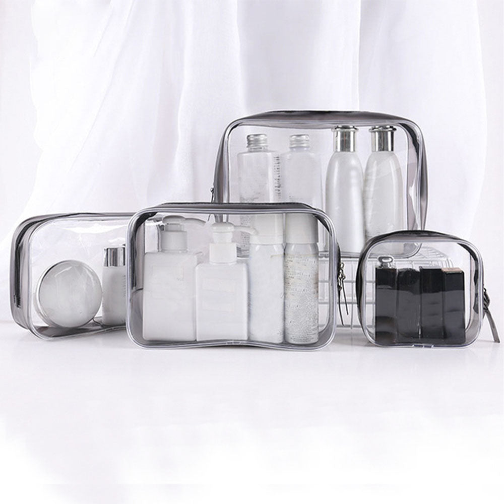 **(NET)**Clear Portable Cosmetic Bag  Toiletry Bag Makeup Brush Storage Case Travel Set 4 Pcs