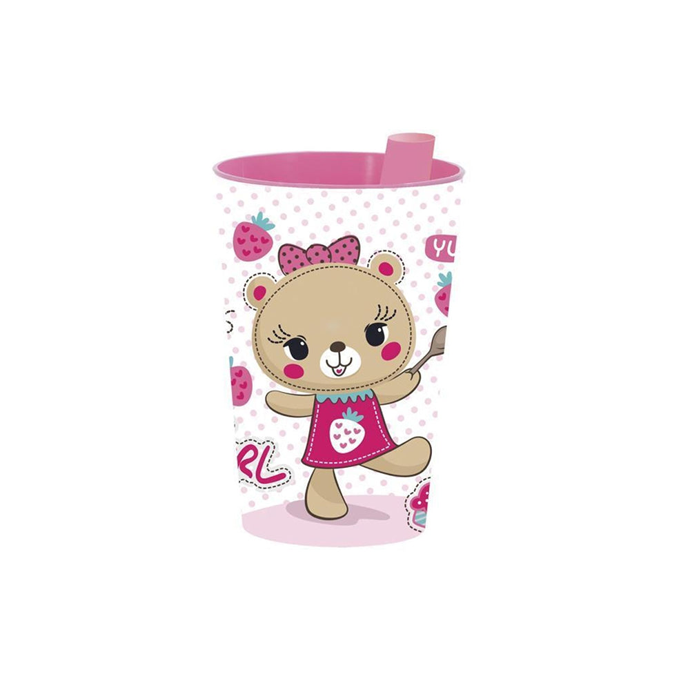 Herevin Patterned Plastic Cup With Straw 340 ml Girl (Net)