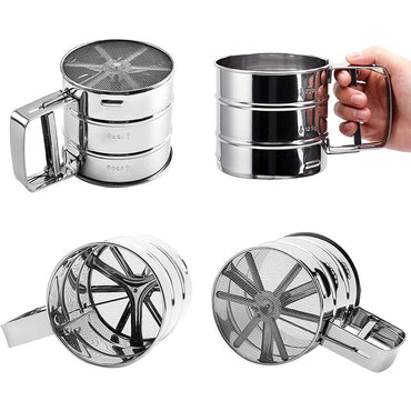 (NET)Stainless Steel Flour Sieve Cup with Hand Press Design / 22FK182