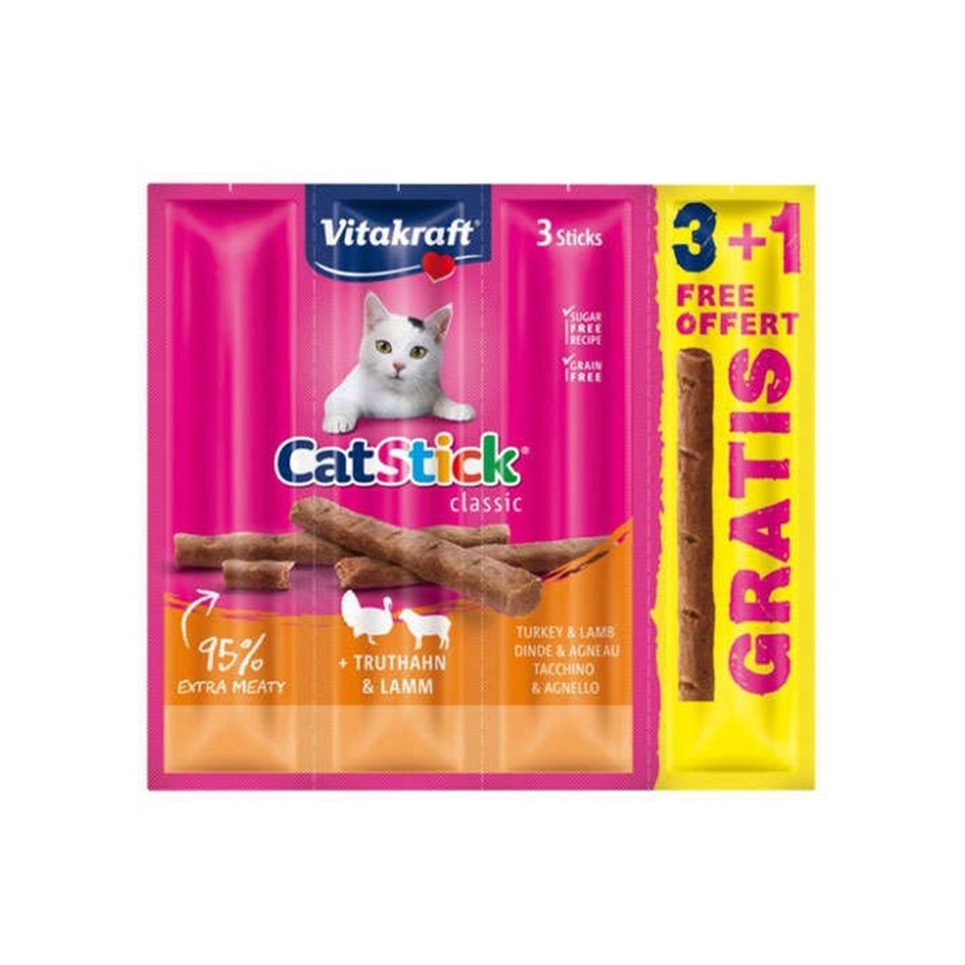 Vitakraft Cat Stick Classic Lamb Turkey 4 pcs (3+1 free)